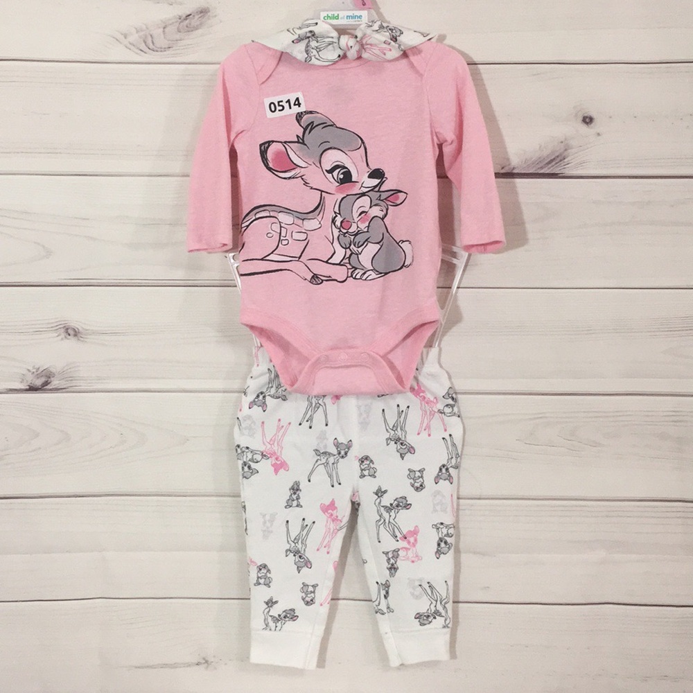 DISNEY 6M Bambi Thumper Girls 3pc Pink Outfit